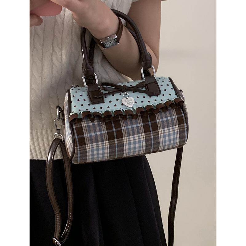 

Милая сумка-бант для девочки 2025 новая модная парусиновая клетчатая сумка-подушка универсальная на плечо/кроссбоди мятный зеленый