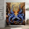 Octopus Shower Curtain Underwater Marine Animal Print 3D Waterproof Fabric Bathroom Decor Blue Yellow Colorful Large