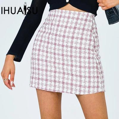 Toamnă și iarnă pentru femei, cu parfum mic, din tweed, cu talie înaltă, cu jumătate de corp, fustă retro, cu rețea, în formă de A