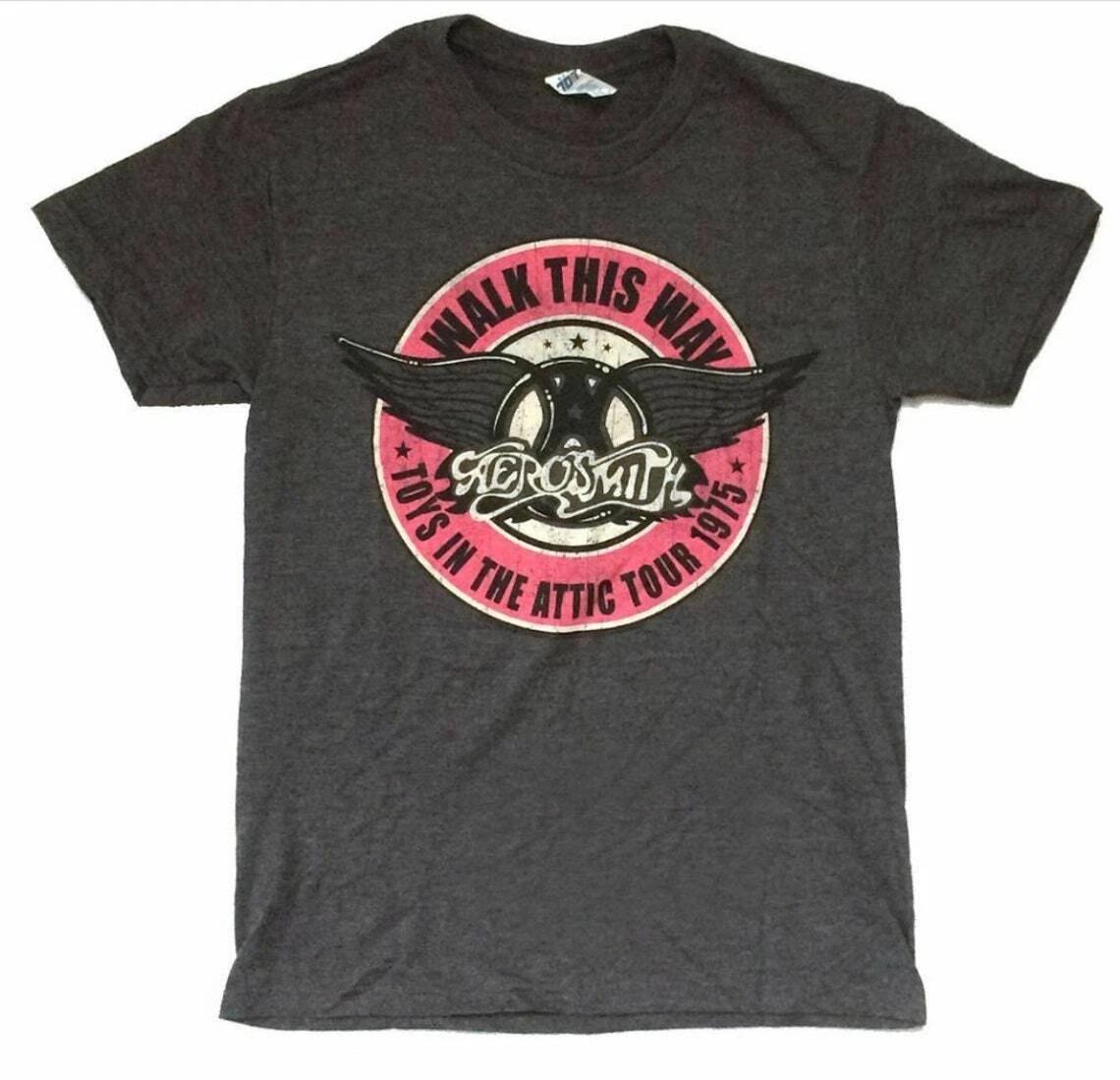 

Officially licensed Aerosmith Toys In The Attic Tour 1975 Mens Charcoal 100% Cotton T-shirt Mens Womens Tees Top S