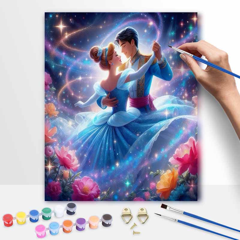 Disney Cinderella Romance Oil Painting Kit, Home Decor Handmade Gift for Couples, Sparkly Magic Night Wall Art DIY Painting Canvas