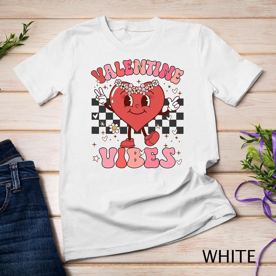 Groovy Checkered Valentine Vibes Valentines Day Girls Womens Unisex T-shirt 10 S
