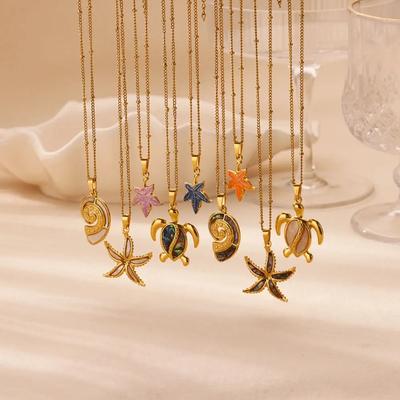 Hot-selling Stainless Steel Small Turtle Pendant, Starfish Turtle Necklace Does Not Fade, Summer Beach Jewelry New