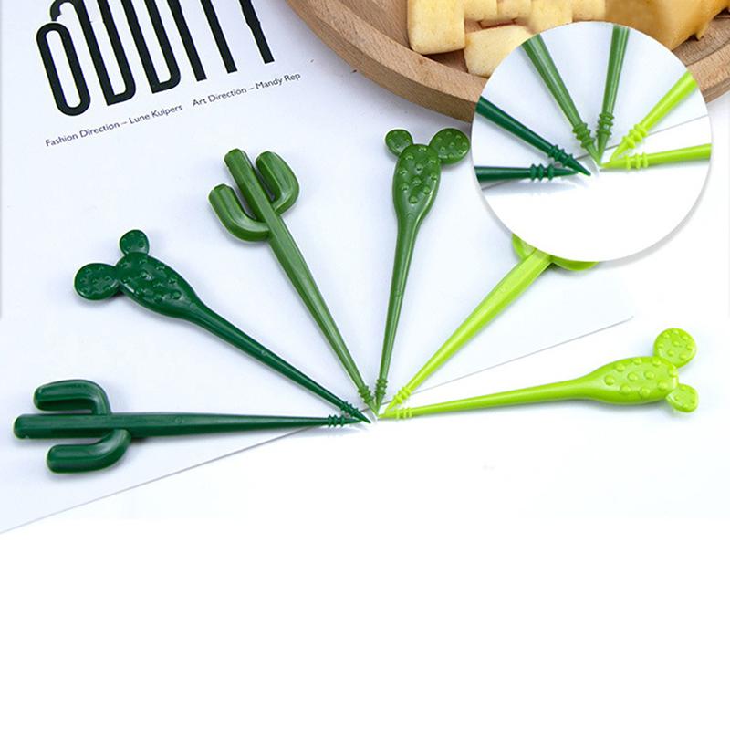 6 Pcs Mini Cactus Food Pick Kid Food Fruit Fork Bento Box Decor Reusable