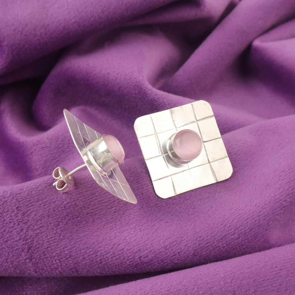 Pink Cat's Eye Gemstone Stud Post Elegant Earrings Jewelry 925 Sterling Silver EE-146-25