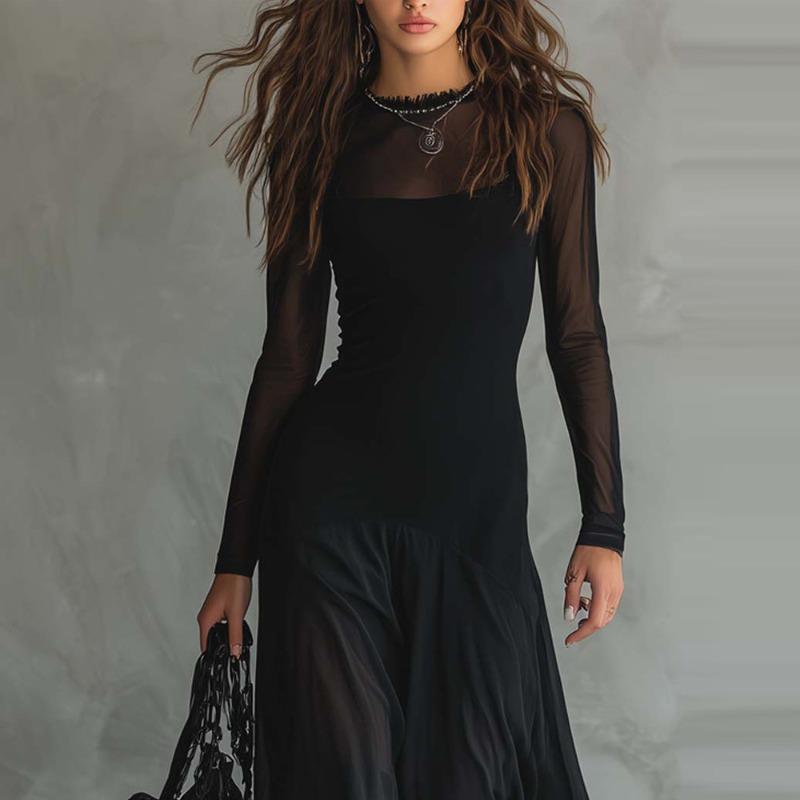 Fashion Temperament Dress Children Autumn and Winter Elegant Splicing Long-sleeved Fishtail Skirt
