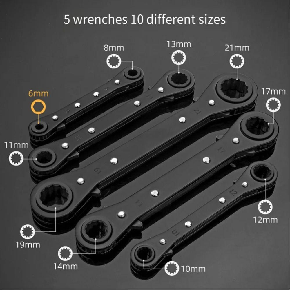 Fully Polished Ratchet Wrench Durable Construction Metric Sizes Double Head Wrench Ring End Flat Design Two-way Ratchet