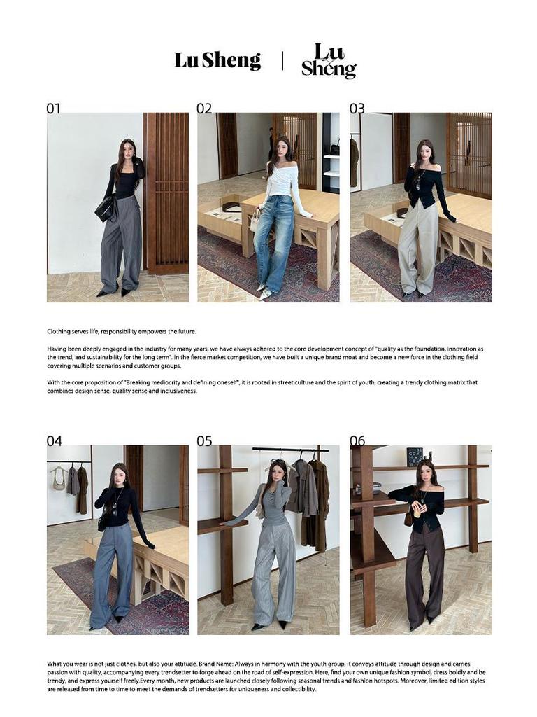 Lu Sheng Unisex Retro Striped Grey Casual Pants - Old Money Style Loose Western Trousers