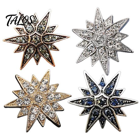 Men Formal Accessory 1/2Pcs Double-Layered Eight-Pointed Star Lapel Pin with Rhinestones, Thickened Alloy Decorative Brooch Safety Buckle for