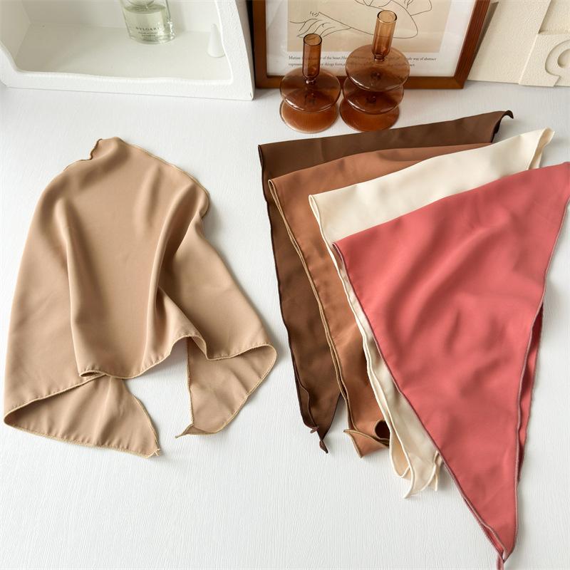 Solid Color Triangle Hair Scarf Retro Head Wrap Minimalist Hair Kerchief Chic Back Tie Headband For Outdoor Travel