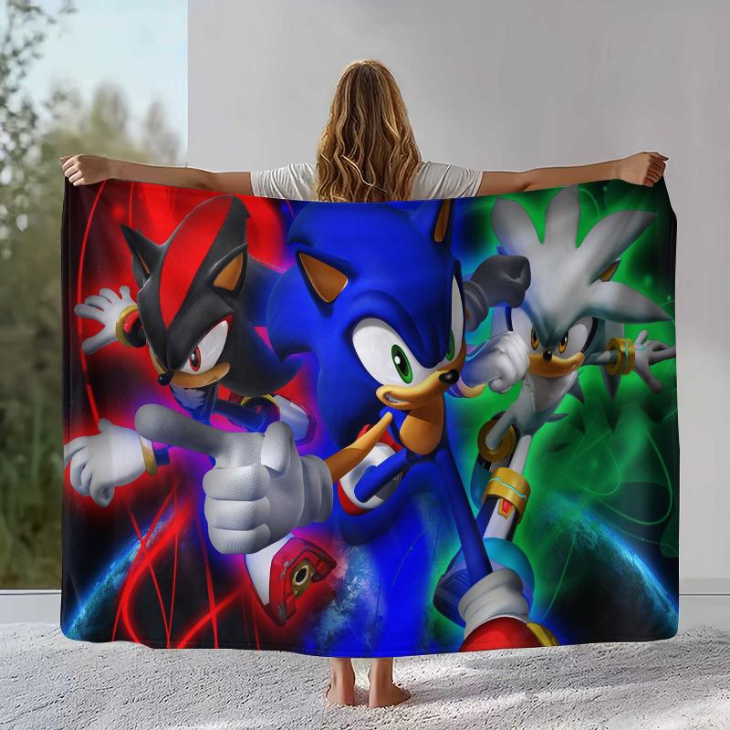 Retro S-Sonic Cartoon Game Flannel Blanket,Ultra Soft Warm Plush Throw for Home Bedroom Bed Sofa Cover Camping Picnic gift