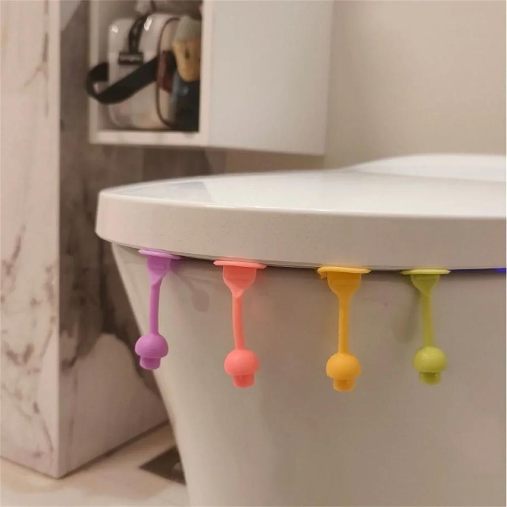 4 Pièces Poignées Champignon à Bascule pour Toilette Silicone Soulever Couvercle de Toilette Abattant Anneau de Tirage Sanitaire Anti Saleté Main Accessoires de Toilette
