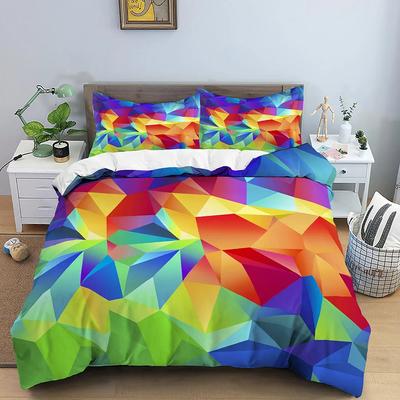 Geometrisches Bettbezug-Set Queen-Size Abstrakte Kunst Regenbogen Glas Bettwäsche-Set Bunt Polyester Steppdeckenbezug Kissenbezug für Kinder
