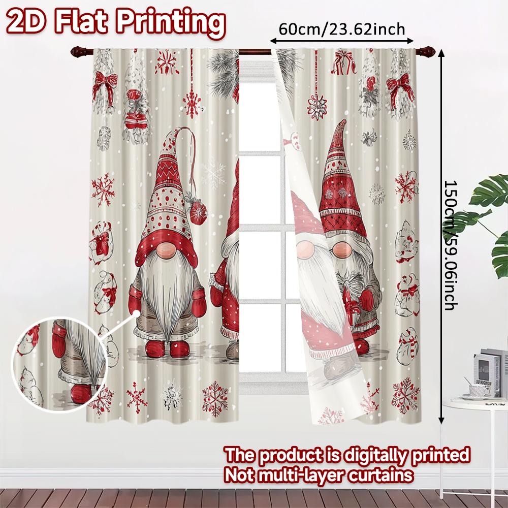 2pcs, 2D FLAT PRINTING Curtains (Without Rod) Festive Gnomes(1) Halloween Festival Popular Curtains&Drapes Polyester Easy