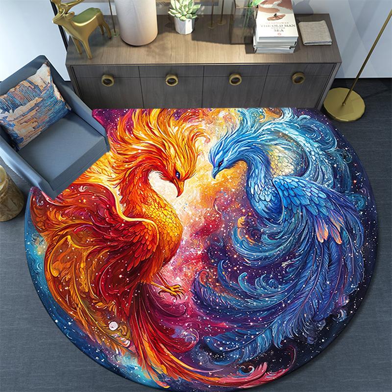 Phoenix Art Round Area Rug,Carpet Rug for Living Room Bedroom Sofa Playroom Decor,Non-slip Floor Mat