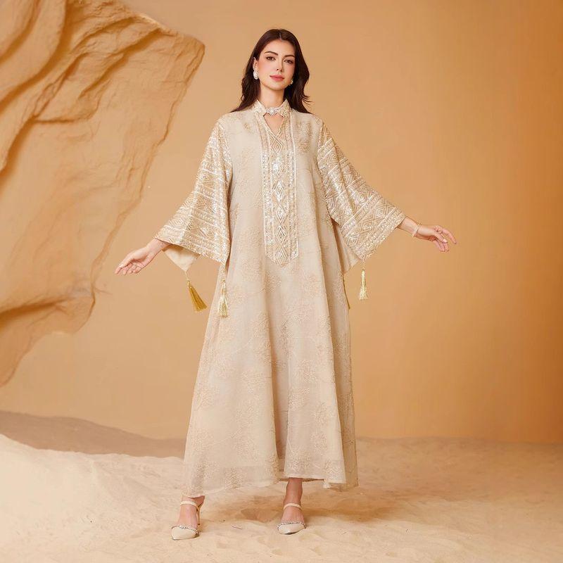 Amazon Embroidery Sequins Plus Size European and American Cross-Border Arabic Dubai New Robe Tassel Dress Dress