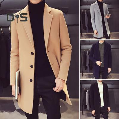 Herren Anzugjacke Revers Langarm Einfarbig Mittellange Anzugjacke Slim Fit Einreihig Herbst Winter Wollmantel