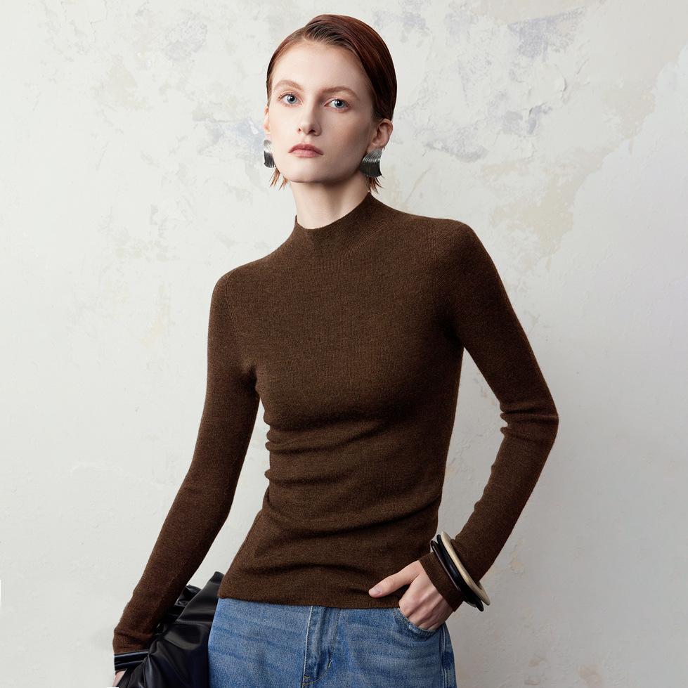 Women's Solid Color Mock Neck Long Sleeve Knit Top Slim Fit Base Layer