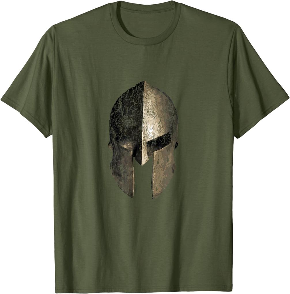 Spartaner Krieger Helm Antikes Griechenland T-Shirt Kurzarm Lässig Baumwolle Rundhals Herren T-Shirt