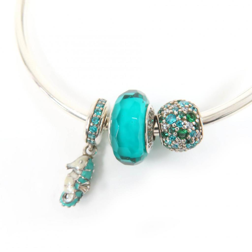 Excellent PANDORA Bracelet Bangle with 3 Charms Silver Blue 925 Women Used