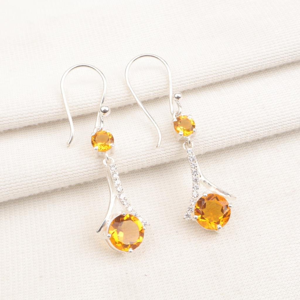 Citrin Edelstein 925 Gestempeltes Silber Schmuck Zirkon Hakenohrringe 1,84" Für Damen CZE-9-2