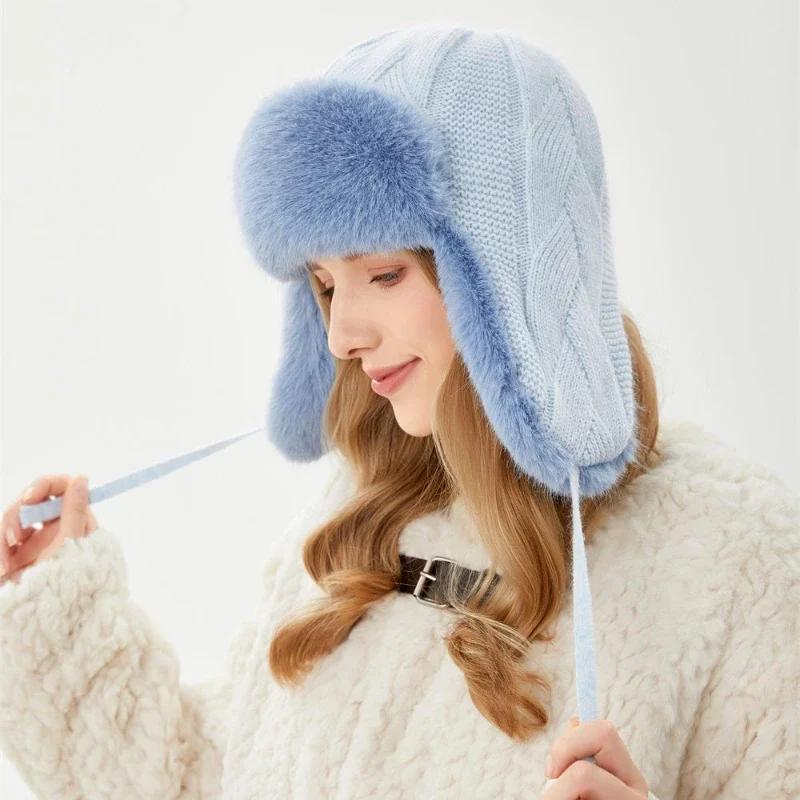 

Водонепроницаемая женская зимняя шапка-ушанка, летчик-шлемник, теплая русская шапка-ушанка, шапка-бомбер, вязаные защитные наушники, шапки-ушанки