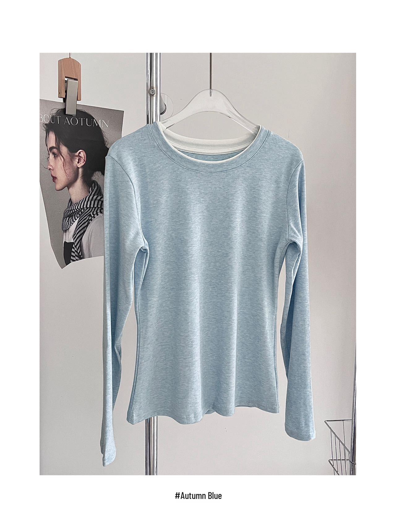 

Женская футболка два-в-одном с высокой эластичностью, длинным рукавом и цветными блоками для осени/зимы XL (55-70 kg) небесно-голубой