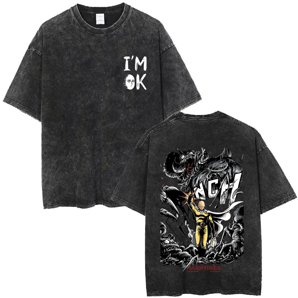Washed Vintage Anime One Punch Man Tatsumaki Graphic T-shirt Funny Manga Harajuku T Shirt Fashion Oversized T-shirts Unisex