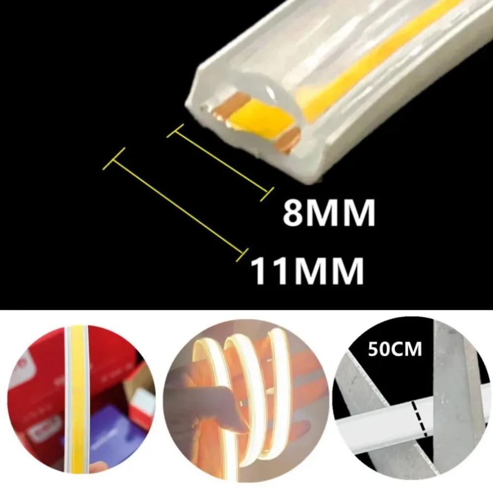 220V COB LED Strip Light EU Power Plug IP67 Buckle Fixation LED Strip Lamp Flexible COB Linear Light Bar 3000K 4000K 6000K 1-21m