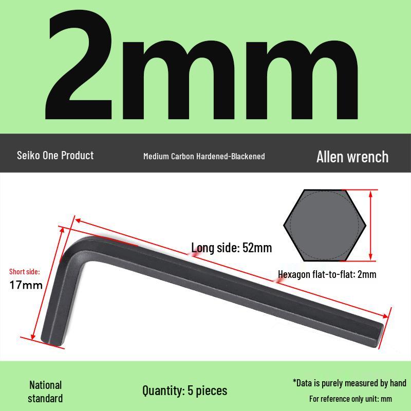 Medium Carbon L-type Hex Key Wrench, Hardened Steel, Black Oxide, 2mm-8mm