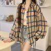 The Real Shot Is Not Reduced, Plaid Shirt Women's Spring and Summer New Loose Retro Outer Wear Long-sleeved Sunscreen Top Jacket Summer Tide
