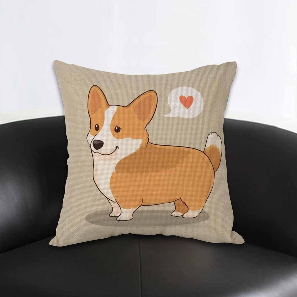Cute Corgi Dog Pillow Cover Cartoon Pet Cushion Case Animal Lover Home Decor Funny Dog Gift for Kids and Adults