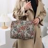 Portable Floral Print Women's Tote Bag Canvas Thickened Lunch Bag Large Capacity Zipper Jacquard Handbag