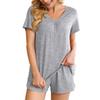 2 Pcs/Set Women Summer Pajamas Suit V Neck Short Sleeve Sleepwear Set Homewear Top Shorts Set Loose Shorts Set Casual Sport Outfit