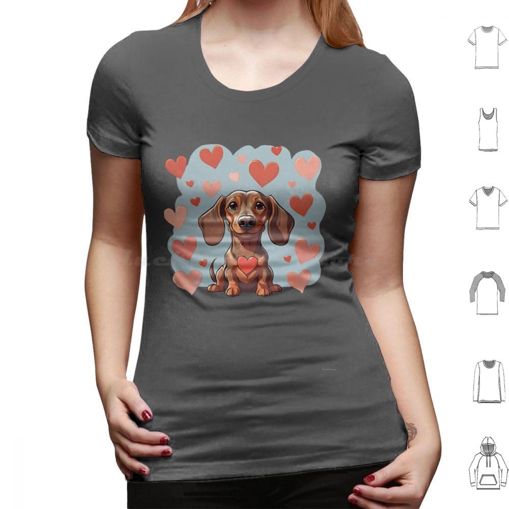Cute Valentine Daschound Dog T Shirt Cotton Men Women DIY Print Dog Breeds Cute Dog Dog With Hearts Valentine Dog Animals