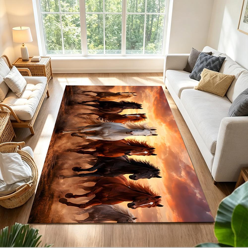 Sunset Horses Running Wild Non-Slip Home Carpet Design for Office Decor Living Room Gift