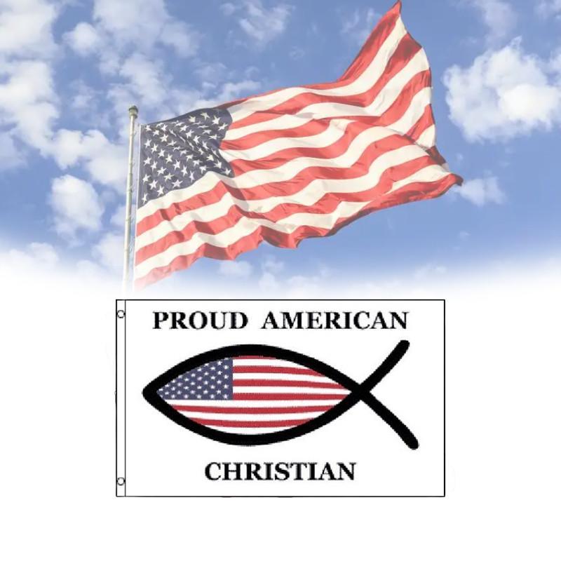 American Proud Christian Flag 3x5 Ft Fish Flag Jesus Christ Religious Usa Symbol