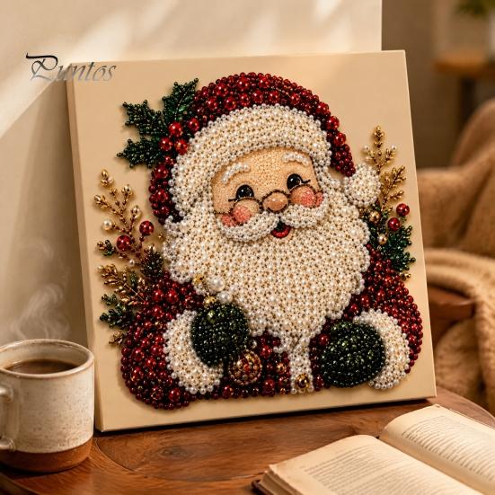 Handgefertigte Dekorationsornamente DIY Weihnachts-Perlenmalerei Kunst-Kit mit Holzrahmen, Basteln, Kranz-/Weihnachtsmann-Bastelsets zur Entspannung Claus/Weihnachten
