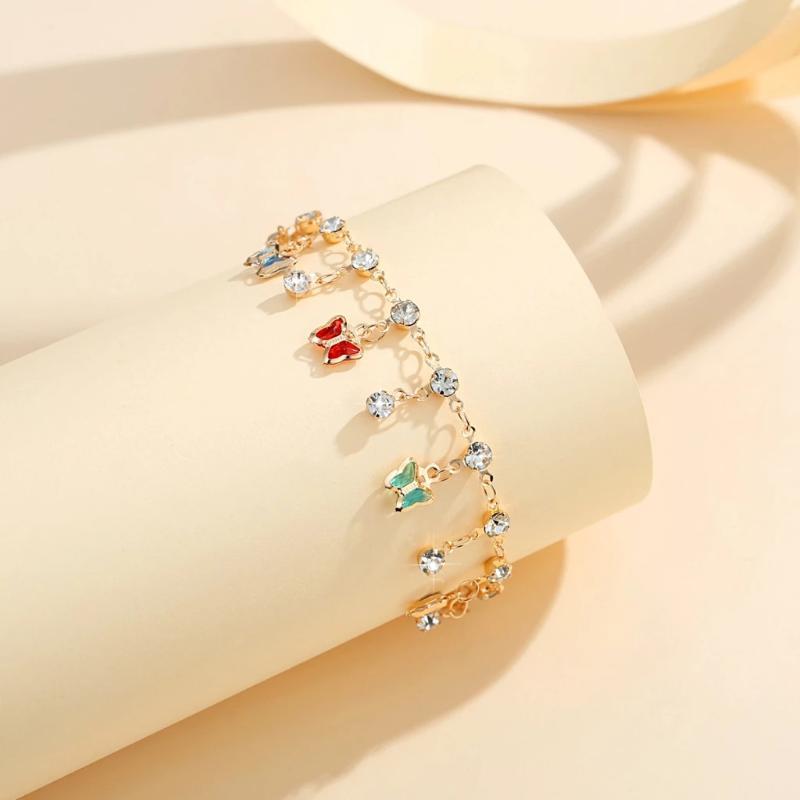 Fashion Colored Butterfly Hanging Diamond Ankle Chain For Women Girls Sparkly Rhinestones Anklet Perfect For Summer Beach Gifts
