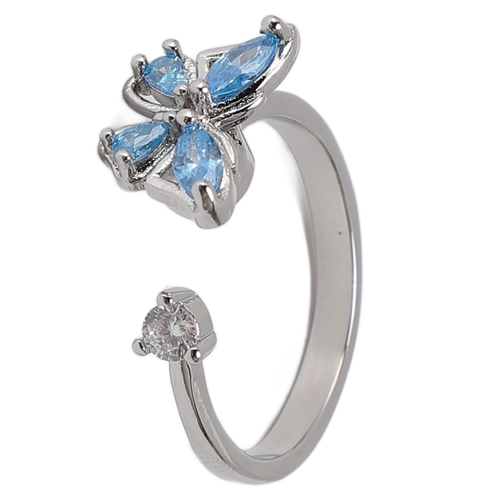 

Открытое кольцо с вращающимся декором, штабелируемое, регулируемое, для указательного пальца, для женщин, для повседневного стиля, для вечеринки Blue Decor белого золота