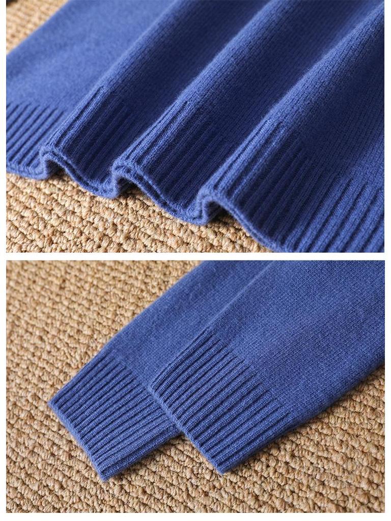 Men's Pure Wool Thickened Winter Pullover - Color Block Round Neck Cashmere Sweater