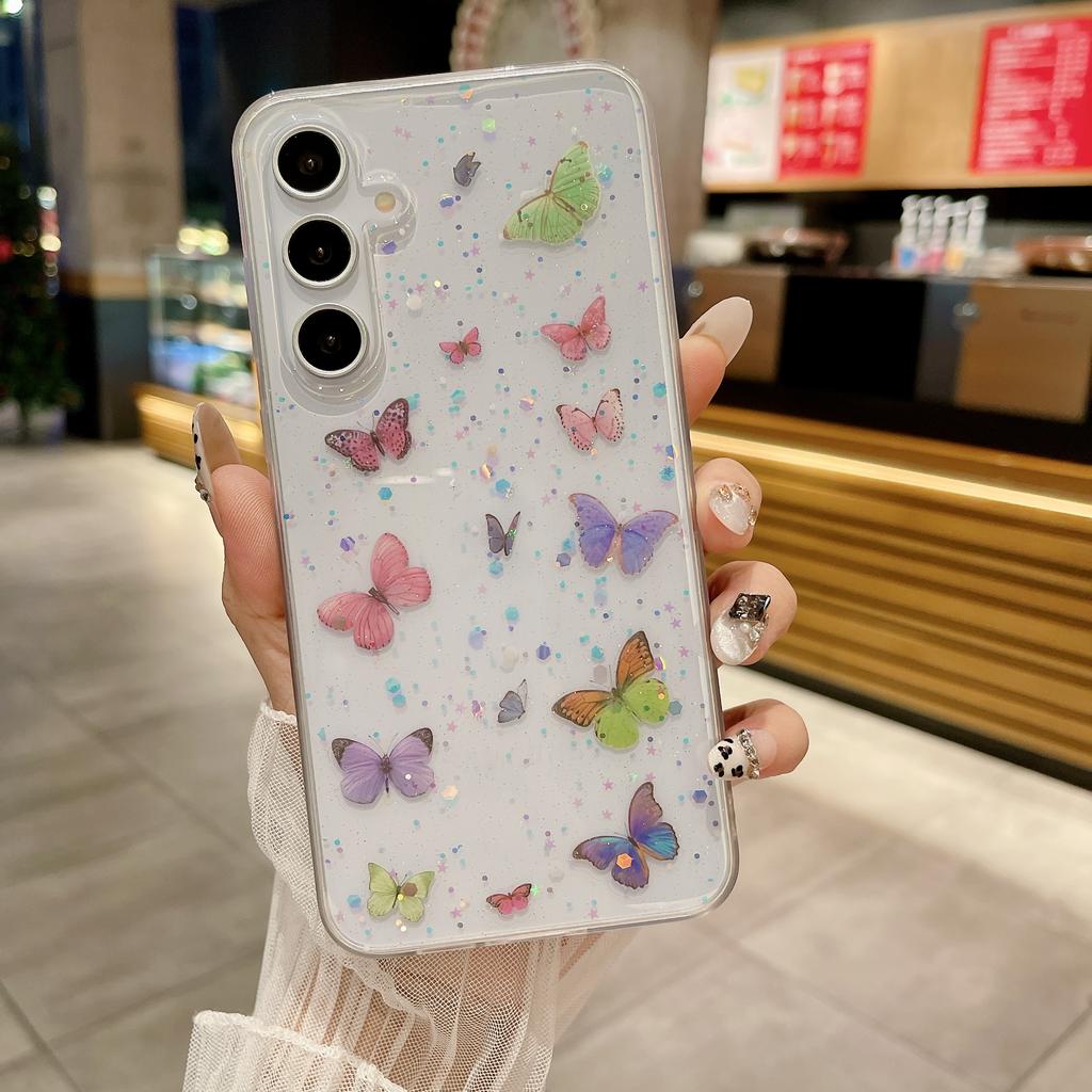 For Samsung Galaxy A55 5G Case Anti Drop TPU Phone Back Cover Epoxy Glitter Butterfly