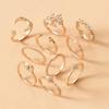 10 Pcs/Set Lady Fashion Gold Pearl Ring Jewelry Set Crystal Flower Moon Star Opening Heart Geometric Rings