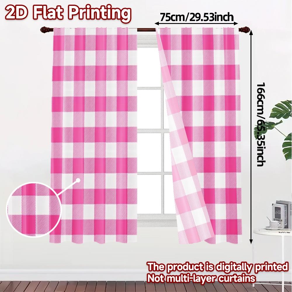 2 Stück 2D-Flachdruck-Vorhänge (Ohne Stange) Rosa Karomuster Minimalistische Moderne Vorhänge Vielseitig 100% Polyester