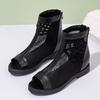 Women's Big Size Mesh Flat sole Ankle Boots Summer New Soft Sole Breathable Fashionable High Top Zippers Peep Toe Cool Boots