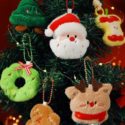 Mini Niedlicher Weihnachts-Schlüsselanhänger Plüsch Lustige Puppe Cartoon Weihnachtsmann Lebkuchenmann Weihnachtsbaum Paar Schlüsselanhänger Weihnachtsdeko