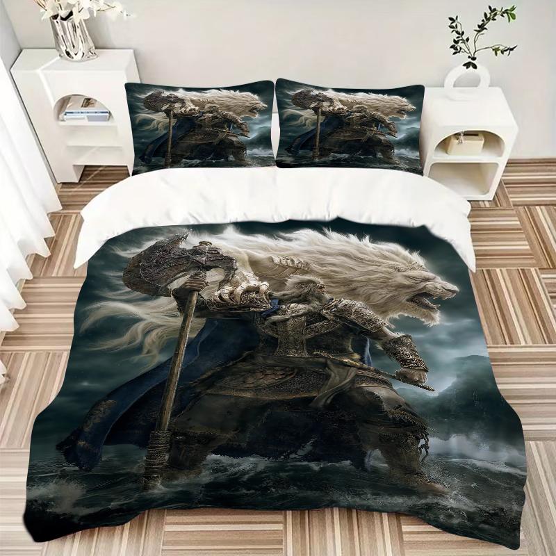 3Pcs Warrior Lion Axe Bedding Set Quilt Cover Pillowcase Home Christmas Xmas Halloween Gift 1 Duvet Cover 2 Pillowcase M92487