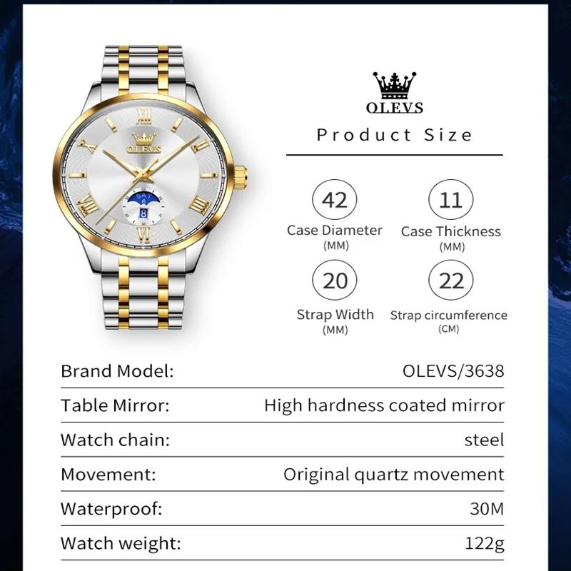 OLEVS Mode Business Herren Armbanduhr Leuchtend Solides Edelstahlarmband Wasserdichte Quarzuhr