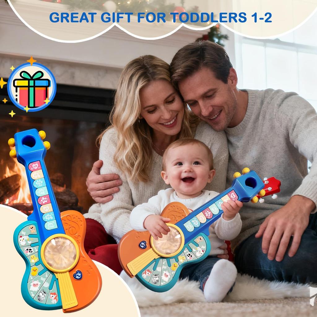 Elektronische Gitarre für Kinder, Babyklavier mit Tiergeräuschen, Farberkennung, Lichter & Melodien Lernspielzeug, Grüne Giraffe