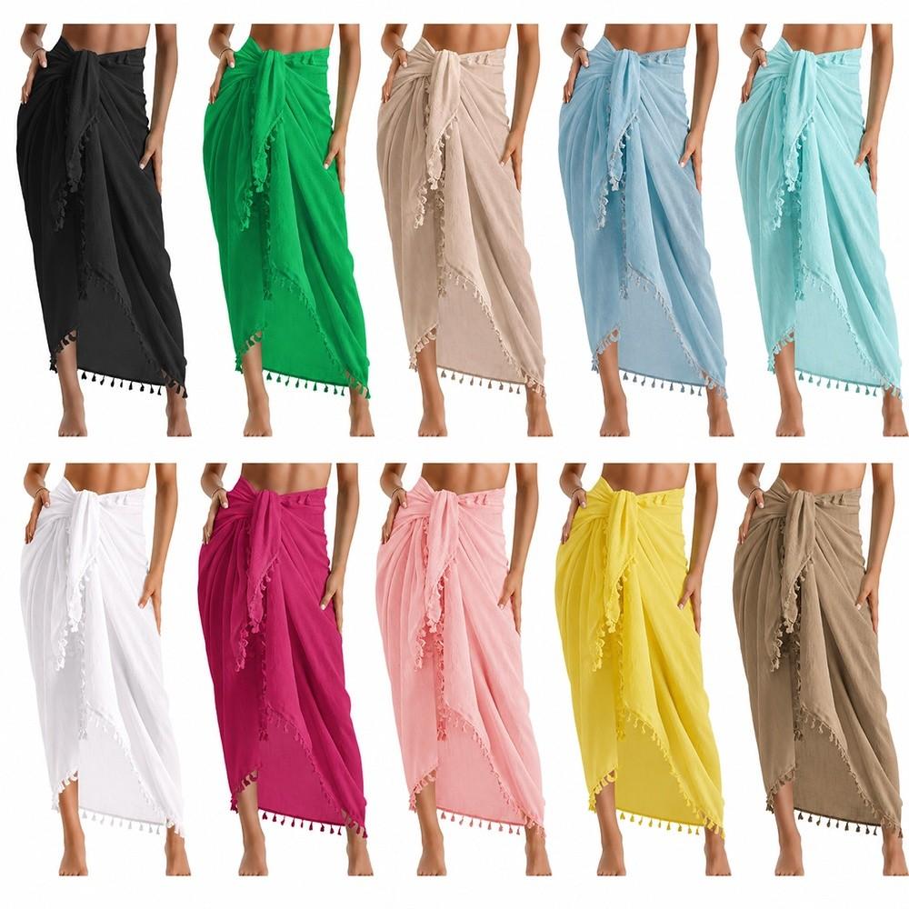 Quick Drying Beach Wrap Skirt Solid Color Sun Protection Shawl for Women Seaside Holiday